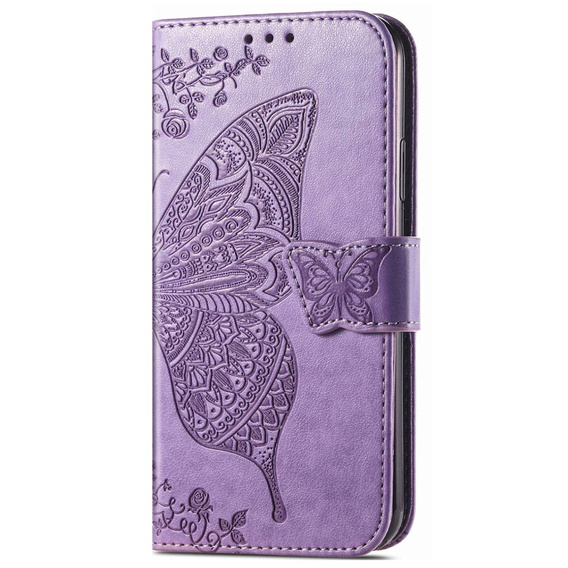 Zestaw Etui do Samsung Galaxy A54 5G, z klapką portfel, Motyl, Fioletowe + szkło