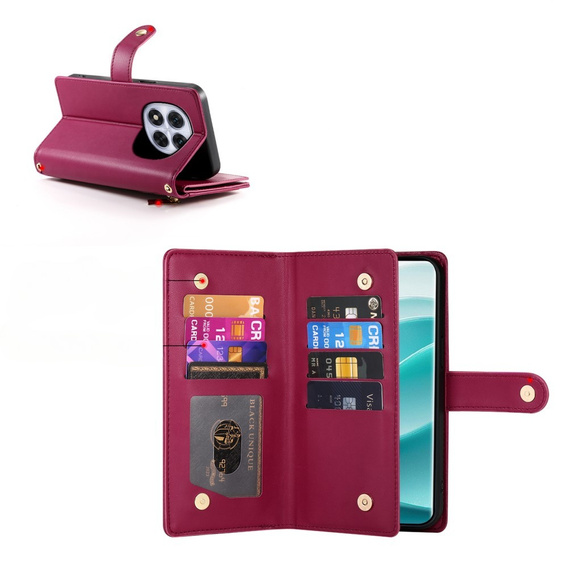 Etui z klapką do Xiaomi Redmi Note 14 Pro 5G / Poco X7 5G, Wallet Zipper Pocket, czerwone