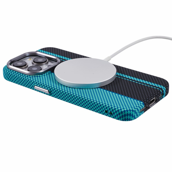 Etui do iPhone 13 Pro, Carbon Fiber MagSafe, czarne / niebieskie