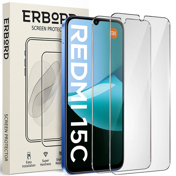 2x Szkło Hartowane ERBORD 9H Hard Glass do Xiaomi Redmi 15C 4G/LTE – codzienna ochrona w eleganckim wydaniu