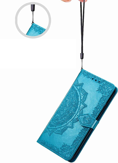 Etui z klapką do Motorola Moto E14, Mandala, niebieskie