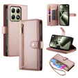 Etui z klapką do Xiaomi 14T, Wallet Zipper Pocket, różowe