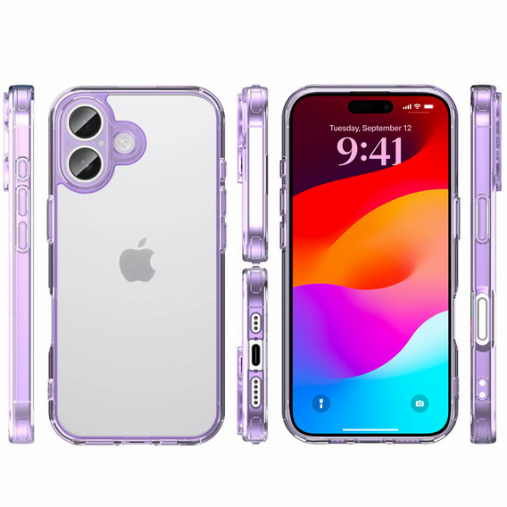 Etui do iPhone 17, z osłoną aparatu, przezroczyste z fioletowymi bokami