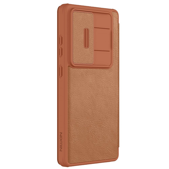 Etui z klapką NILLKIN do Samsung Galaxy S25 Ultra, CamShield Qin Pro, skórzane, brązowe
