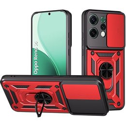 Etui pancerne do Oppo Reno 14, z ochroną aparatu, z podstawką, czerwone