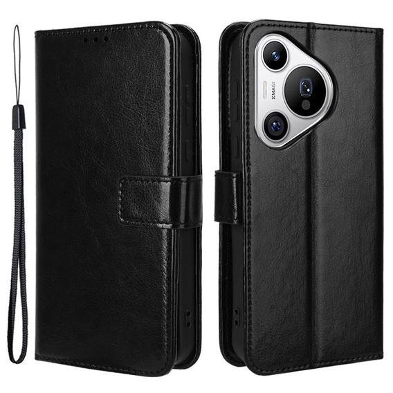 Etui z klapką do Huawei Pura 70, Crazy Horse Wallet, czarne