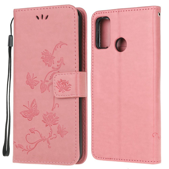 Etui z klapką do Motorola Moto G30 / G10, Butterfly, różowe