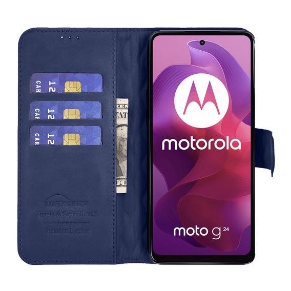 Etui z klapką do Motorola Moto G24 / G24 Power / G04, Rhombus Crossbody Leather, niebieskie