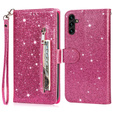 Etui z klapką do Samsung Galaxy A56 5G, Wallet Zipper Pocket Glittery, różowe