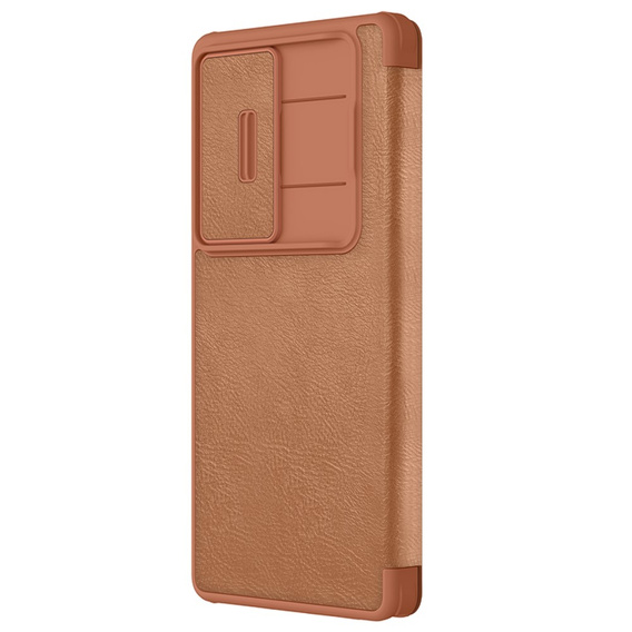 Etui z klapką NILLKIN do Samsung Galaxy S25 Ultra, CamShield Qin Pro, skórzane, brązowe
