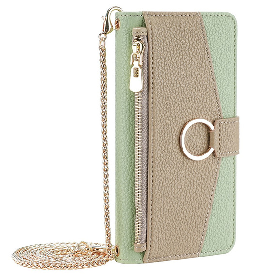 Etui z klapką do Motorola Edge 40 Neo 5G, Wallet Zipper Pocket, z lusterkiem, zielone