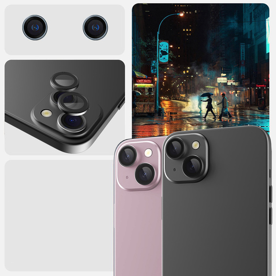 2x Szkło na aparat ERBORD OPTIK Pro do iPhone 15/15 Plus/14/14 Plus, czarne