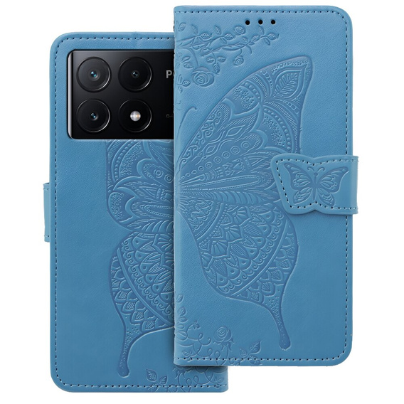 Etui z klapką do Xiaomi Poco F6 Pro, Butterfly, niebieskie