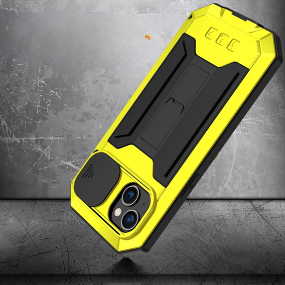 Etui do iPhone 14 Plus, R-JUST CamShield Slide, pancerne, żółte / czarne