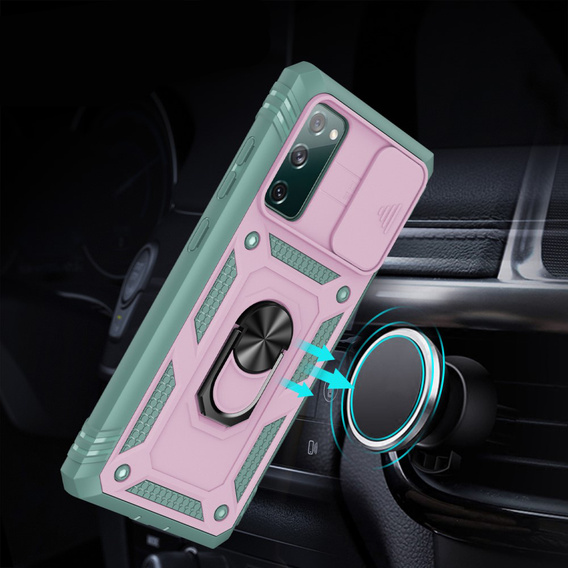 Etui pancerne do Samsung Galaxy S20 FE, CamShield Slide, różowe/zielone