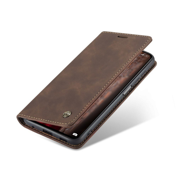 Etui CASEME do Xiaomi Redmi Note 10 Pro, Leather Wallet Case, kawowe