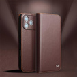 Etui z klapką do iPhone 17 Pro Max, QIALINO skórzane portfelowe - brązowe