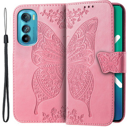 Etui z klapką do Motorola Edge 30, Butterfly, różowe