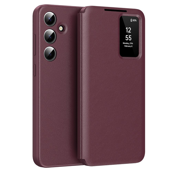 Etui z klapką do Samsung Galaxy S24 FE, Smart View Wallet, bordowe