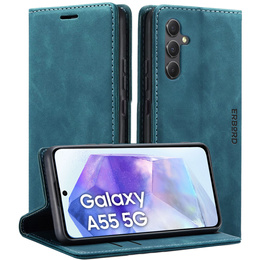 Etui do Samsung Galaxy A55, ERBORD Vintage portfel z klapką, niebieskie + Szkło na ekran