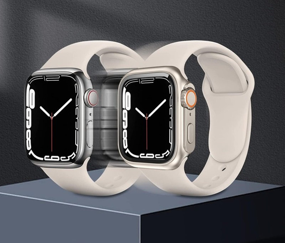 2w1 Pełne Etui + Szkło Hartowane do Apple Watch 7/8/9 45MM, Beżowe/Pomarańczowe