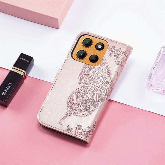 Etui z klapką do Motorola Moto G15 / Motorola Moto G15 Power, Butterfly, różowe rose gold