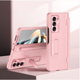 Etui skórzane do Samsung Galaxy Z Fold5 5G, Kickstand case, z podstawką i szkłem, różowy