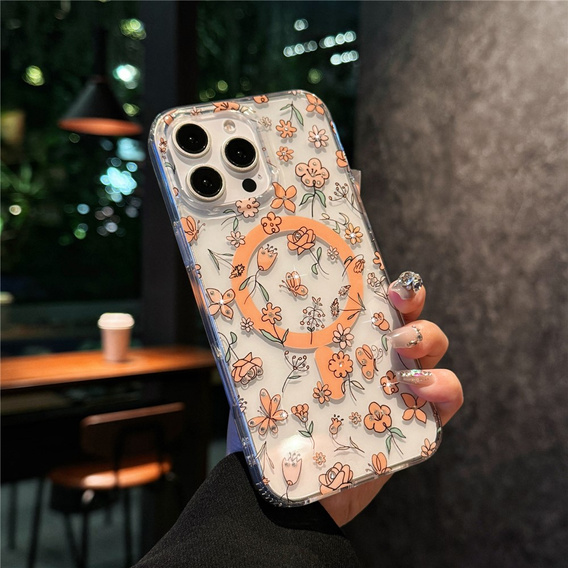 Etui magnetyczne z kwiatowym, laserowym wzorem do iPhone 16 Pro