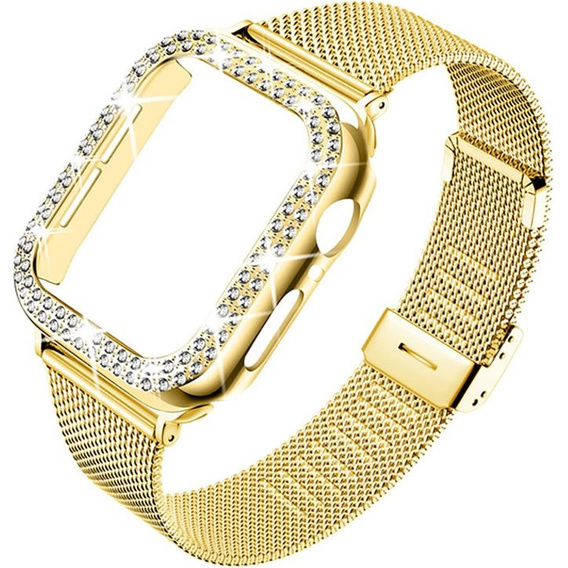 Bransoleta + Etui z Diamentami do Apple Watch 4/5/6/SE 40mm, Złota