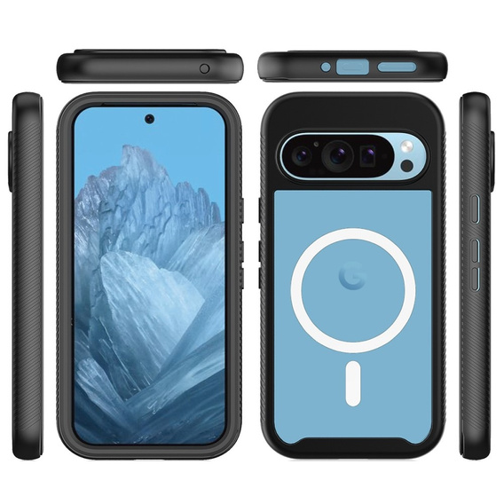 Etui do Google Pixel 9 / Google Pixel 9 Pro, Shockproof, z folią na ekran, do MagSafe, czarne