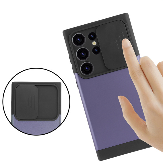 Pancerne etui do MagSafe na Galaxy S24 Ultra, ERBORD MagProtect Cam Slider, fioletowe