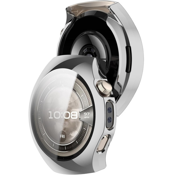 2w1 Etui silikonowe z osłoną ekranu do Huawei Watch 5 42mm – lekka ochrona wyświetlacza i boków - srebrne