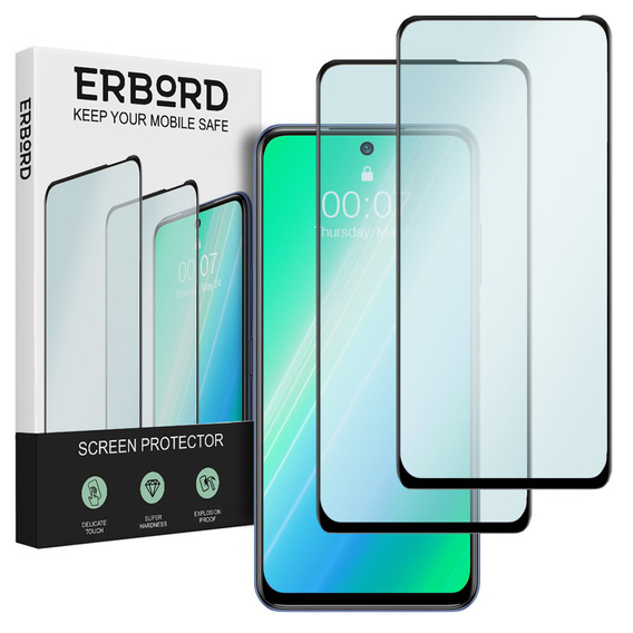 2x Szkło Hartowane do Xiaomi Redmi Note 10 5G, ERBORD 3D pełne, szybka na cały ekran