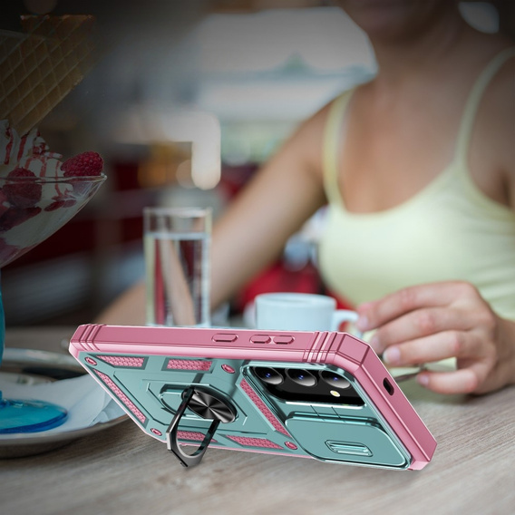 Etui pancerne do Samsung Galaxy S24+ Plus, CamShield Slide, zielone / różowe