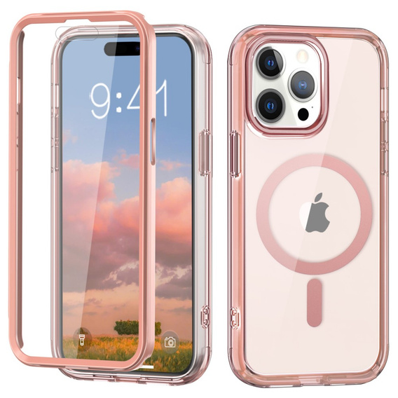 Etui do iPhone 16 Pro, Shockproof Hybrid, z folią na ekran, do MagSafe, różowe