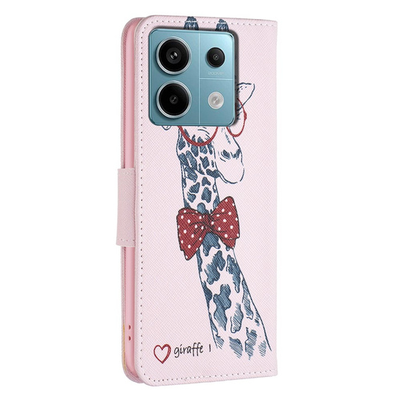 Etui z klapką do Xiaomi Redmi Note 13 Pro 5G, Wallet, Giraffe różowe