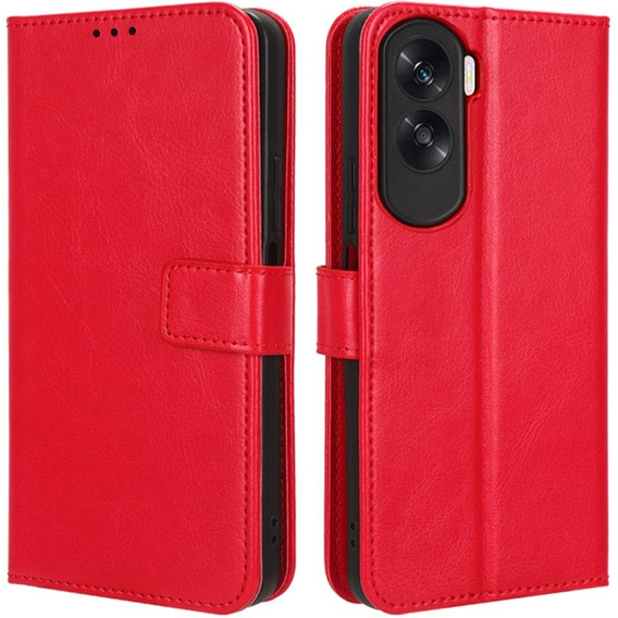 Etui z klapką do Honor 90 Lite 5G, Crazy Horse Wallet, czerwone