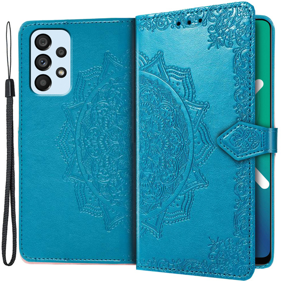Zestaw Etui z klapką do Samsung Galaxy A53 5G, Mandala, Niebieskie + Szkło 