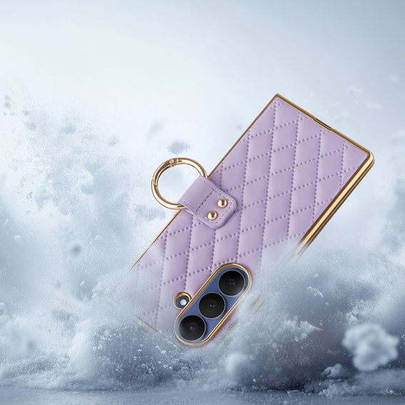 Etui skórzane z ringiem do Samsung Galaxy Z Fold 7 - fioletowe