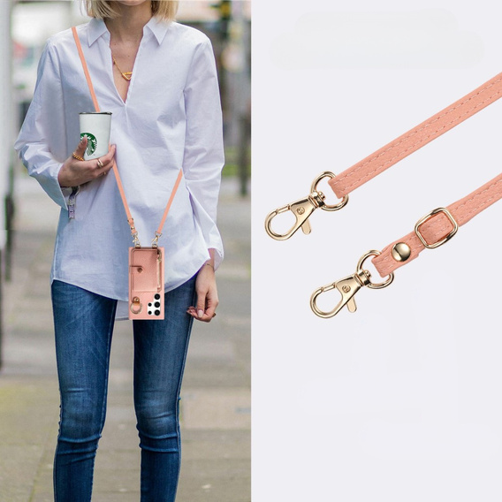 Etui do Samsung Galaxy S25 Ultra – z klapką, kieszonkami i paskiem, różowe