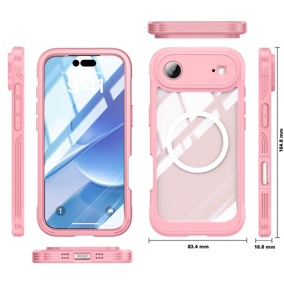 Etui do iPhone Air, Shockproof, ze szkłem, do MagSafe, różowe