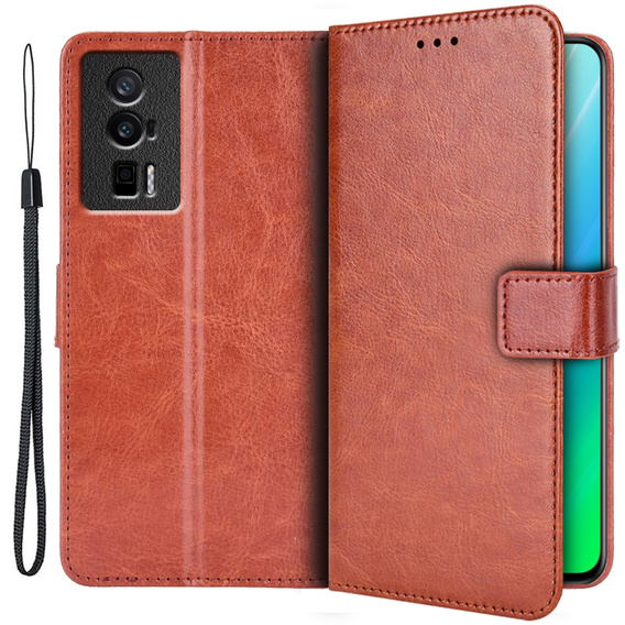 Etui z klapką do Poco F5 Pro 5G, Crazy Horse Wallet, brązowe