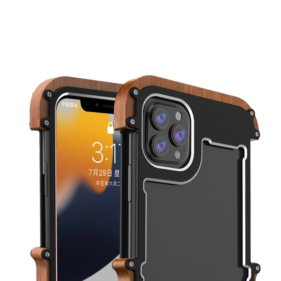 Etui R-JUST do iPhone 13 Pro, Alu Wood Bumper, czarne