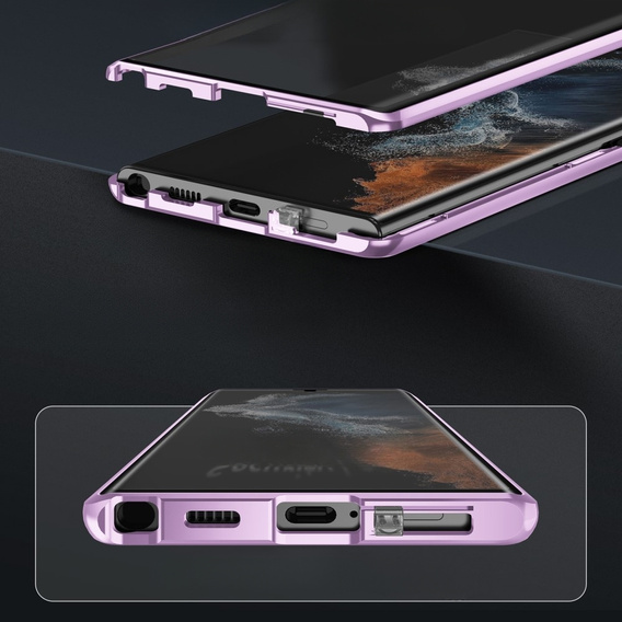 Etui do Samsung Galaxy S23 Ultra, Magnetic Dual Glass, fioletowe