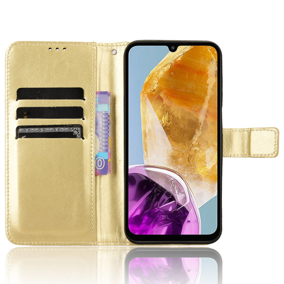 Etui z klapką do Samsung Galaxy M15 5G, Crazy Horse Wallet, złote