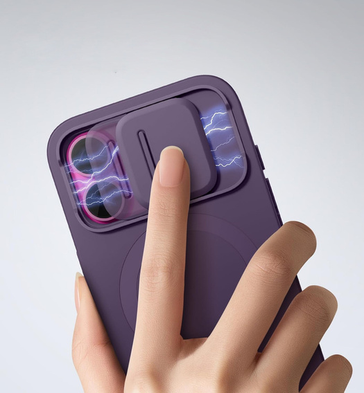 SURITCH – magnetyczne etui ochronne do iPhone 16 z osłoną aparatu i podstawką - fioletowe