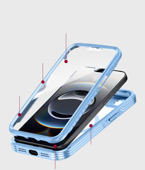 Etui do iPhone 16E, Shockproof, ze szkłem, do MagSafe, niebieskie