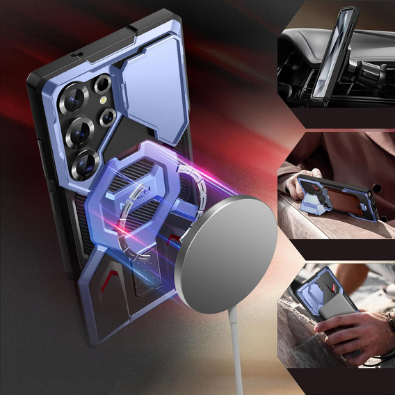 Etui do Samsung Galaxy S25 Ultra, Tongate MECH MagSafe Series, niebieskie + Szkło Hartowane 9H