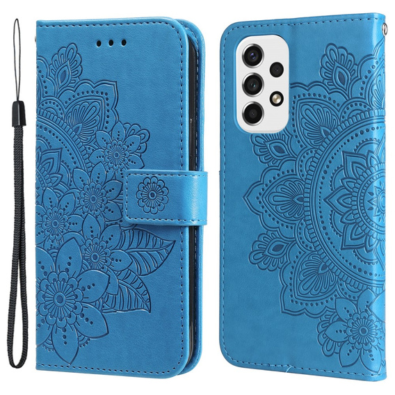 Zestaw Etui z Klapką do Samsung Galaxy A53 5G, Mandala i kwiaty, Niebieskie + szkło