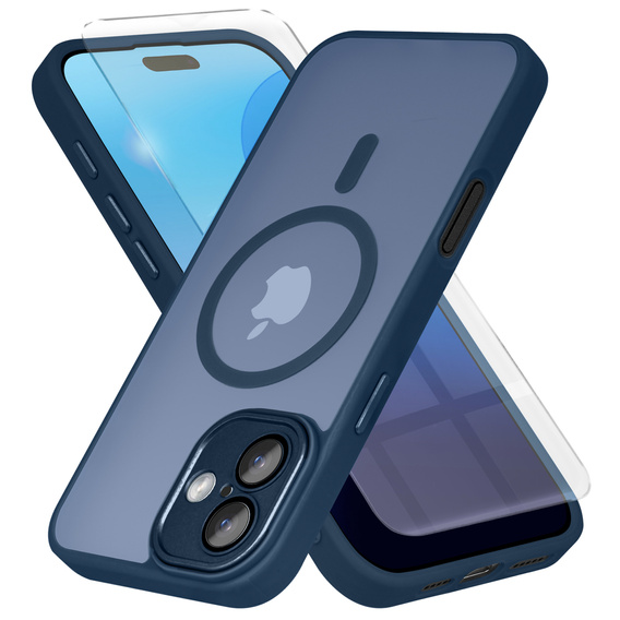 Etui do iPhone 16, do MagSafe, ERBORD Matt Case, granatowy + Szkło na ekran